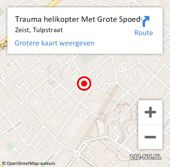 Locatie op kaart van de 112 melding: Trauma helikopter Met Grote Spoed Naar Zeist, Tulpstraat op 18 juli 2024 02:37