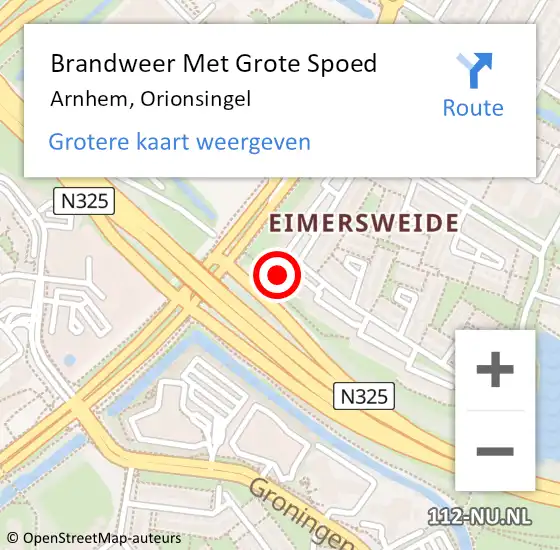 Locatie op kaart van de 112 melding: Brandweer Met Grote Spoed Naar Arnhem, Orionsingel op 18 juli 2024 02:54