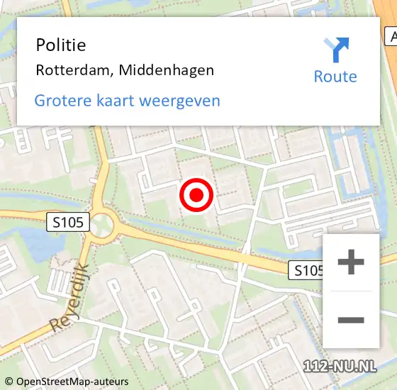 Locatie op kaart van de 112 melding: Politie Rotterdam, Middenhagen op 18 juli 2024 03:22