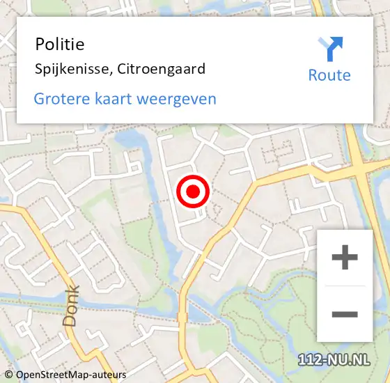 Locatie op kaart van de 112 melding: Politie Spijkenisse, Citroengaard op 18 juli 2024 04:06