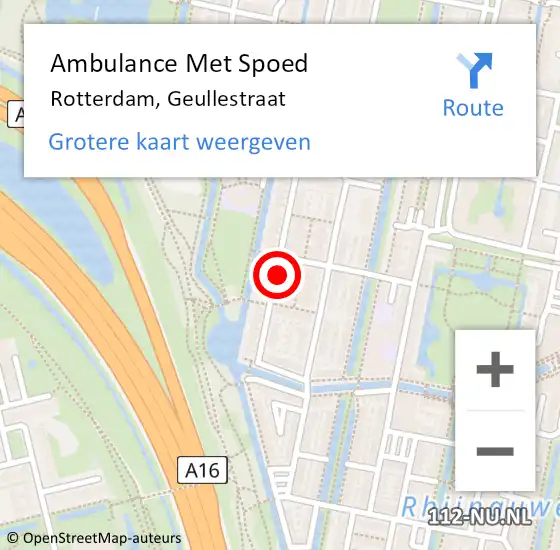 Locatie op kaart van de 112 melding: Ambulance Met Spoed Naar Rotterdam, Geullestraat op 18 juli 2024 04:12