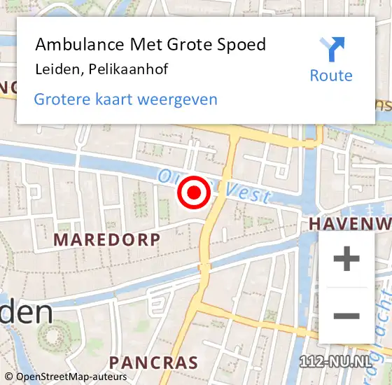 Locatie op kaart van de 112 melding: Ambulance Met Grote Spoed Naar Leiden, Pelikaanhof op 18 juli 2024 04:59