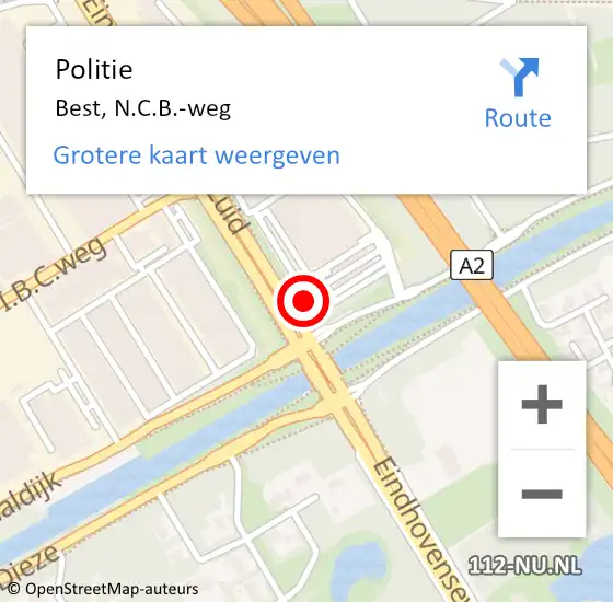 Locatie op kaart van de 112 melding: Politie Best, N.C.B.-weg op 18 juli 2024 05:48