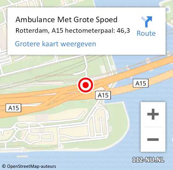 Locatie op kaart van de 112 melding: Ambulance Met Grote Spoed Naar Rotterdam, A15 hectometerpaal: 46,3 op 18 juli 2024 05:51