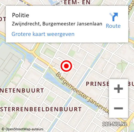 Locatie op kaart van de 112 melding: Politie Zwijndrecht, Burgemeester Jansenlaan op 18 juli 2024 05:55