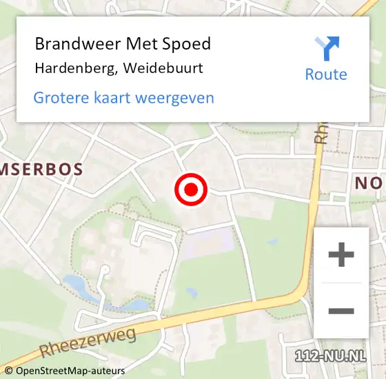 Locatie op kaart van de 112 melding: Brandweer Met Spoed Naar Hardenberg, Weidebuurt op 18 juli 2024 07:54