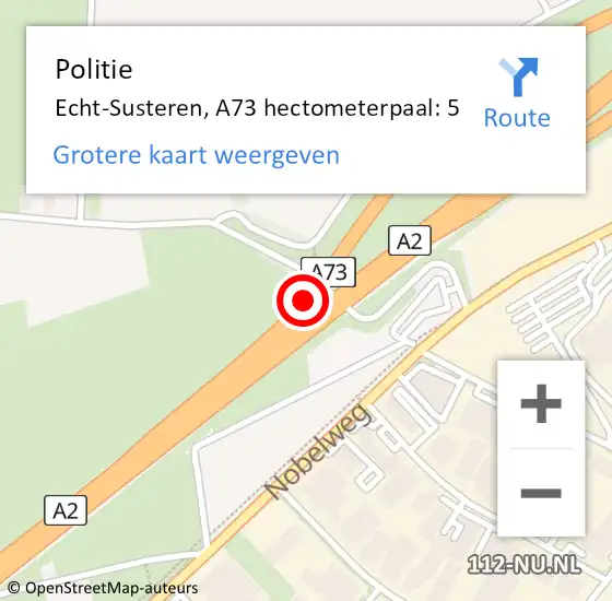 Locatie op kaart van de 112 melding: Politie Echt-Susteren, A73 hectometerpaal: 5 op 18 juli 2024 08:03