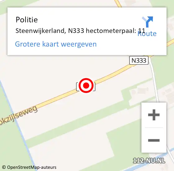 Locatie op kaart van de 112 melding: Politie Steenwijkerland, N333 hectometerpaal: 11 op 18 juli 2024 08:08