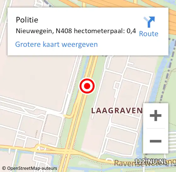 Locatie op kaart van de 112 melding: Politie Nieuwegein, N408 hectometerpaal: 0,4 op 18 juli 2024 08:22
