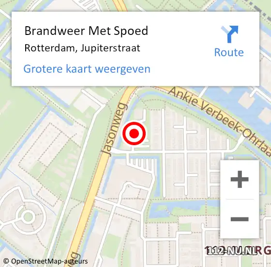 Locatie op kaart van de 112 melding: Brandweer Met Spoed Naar Rotterdam, Jupiterstraat op 18 juli 2024 08:27