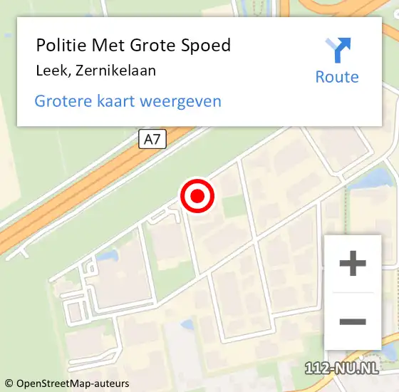 Locatie op kaart van de 112 melding: Politie Met Grote Spoed Naar Leek, Zernikelaan op 18 juli 2024 08:43