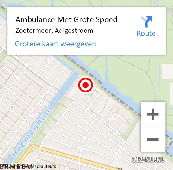 Locatie op kaart van de 112 melding: Ambulance Met Grote Spoed Naar Zoetermeer, Adigestroom op 18 juli 2024 09:03