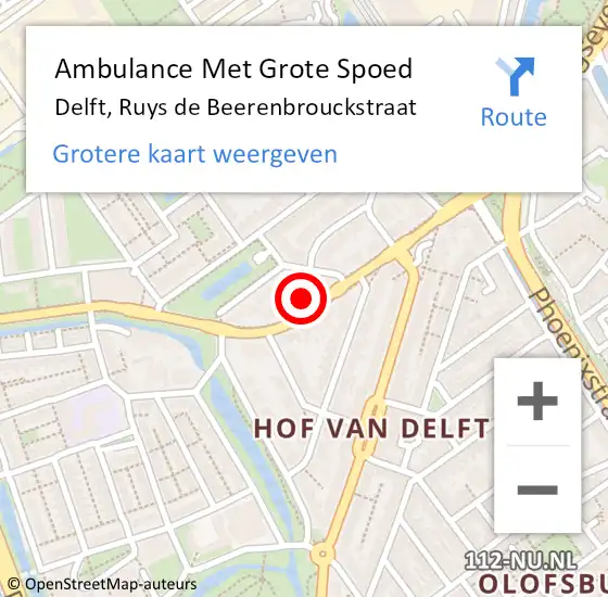 Locatie op kaart van de 112 melding: Ambulance Met Grote Spoed Naar Delft, Ruys de Beerenbrouckstraat op 18 juli 2024 09:09