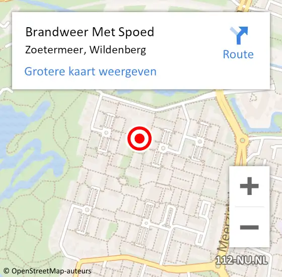 Locatie op kaart van de 112 melding: Brandweer Met Spoed Naar Zoetermeer, Wildenberg op 18 juli 2024 09:09