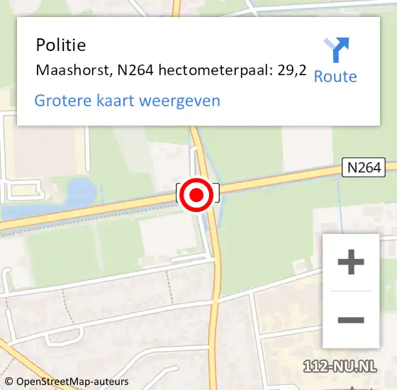 Locatie op kaart van de 112 melding: Politie Maashorst, N264 hectometerpaal: 29,2 op 18 juli 2024 09:17