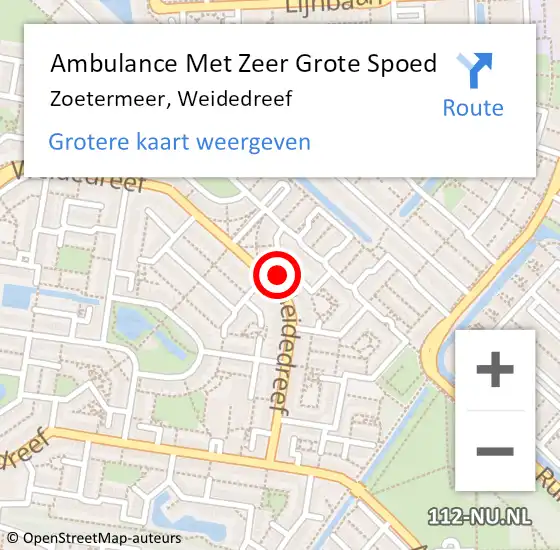 Locatie op kaart van de 112 melding: Ambulance Met Zeer Grote Spoed Naar Zoetermeer, Weidedreef op 18 juli 2024 09:25