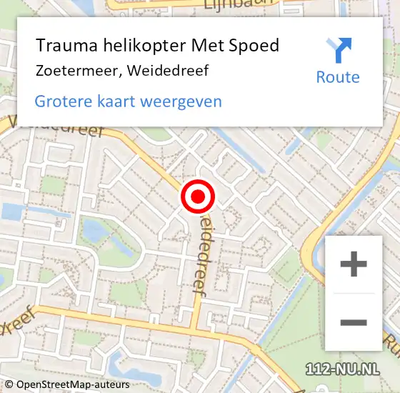 Locatie op kaart van de 112 melding: Trauma helikopter Met Spoed Naar Zoetermeer, Weidedreef op 18 juli 2024 09:28
