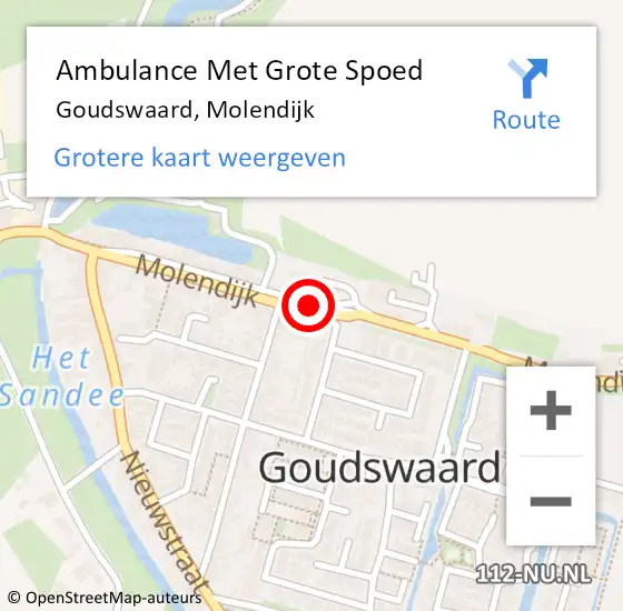 Locatie op kaart van de 112 melding: Ambulance Met Grote Spoed Naar Goudswaard, Molendijk op 18 juli 2024 09:54