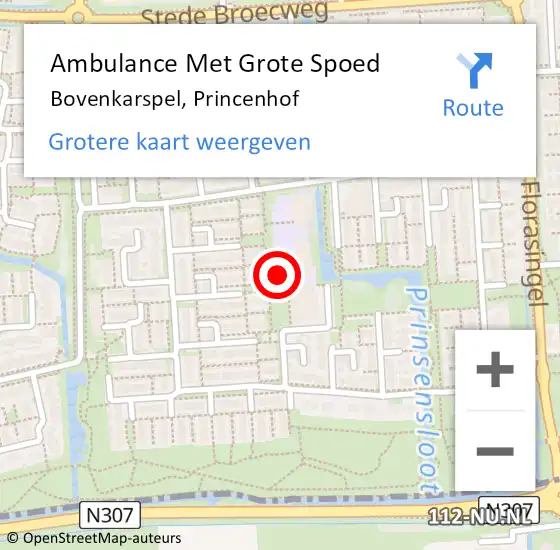 Locatie op kaart van de 112 melding: Ambulance Met Grote Spoed Naar Bovenkarspel, Princenhof op 18 juli 2024 10:13