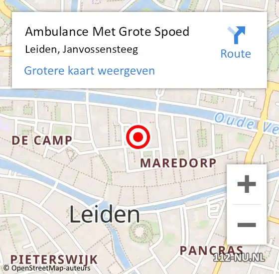 Locatie op kaart van de 112 melding: Ambulance Met Grote Spoed Naar Leiden, Janvossensteeg op 18 juli 2024 10:13