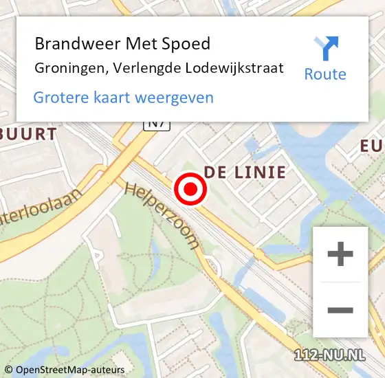 Locatie op kaart van de 112 melding: Brandweer Met Spoed Naar Groningen, Verlengde Lodewijkstraat op 18 juli 2024 10:28