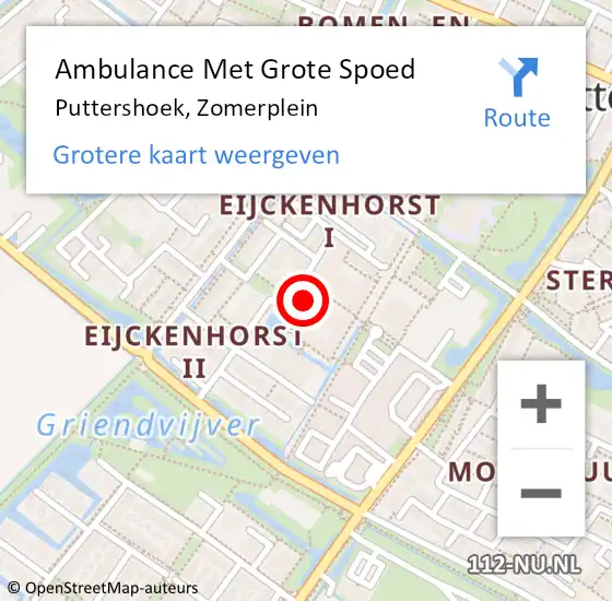 Locatie op kaart van de 112 melding: Ambulance Met Grote Spoed Naar Puttershoek, Zomerplein op 18 juli 2024 10:30