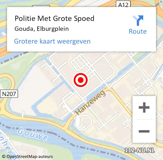 Locatie op kaart van de 112 melding: Politie Met Grote Spoed Naar Gouda, Elburgplein op 18 juli 2024 10:30