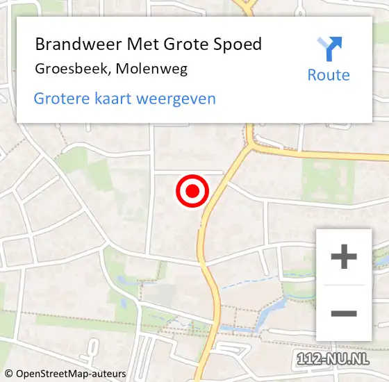 Locatie op kaart van de 112 melding: Brandweer Met Grote Spoed Naar Groesbeek, Molenweg op 18 juli 2024 10:58