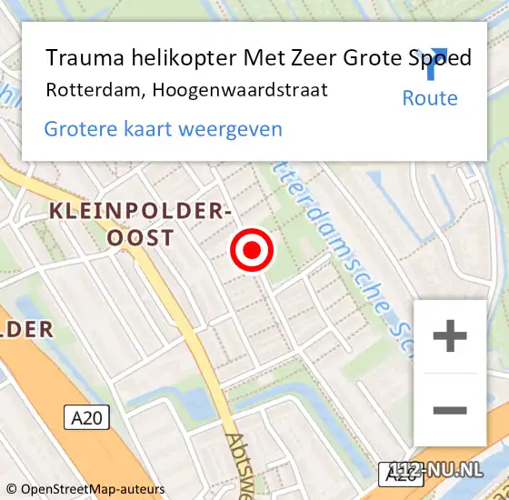 Locatie op kaart van de 112 melding: Trauma helikopter Met Zeer Grote Spoed Naar Rotterdam, Hoogenwaardstraat op 18 juli 2024 11:00