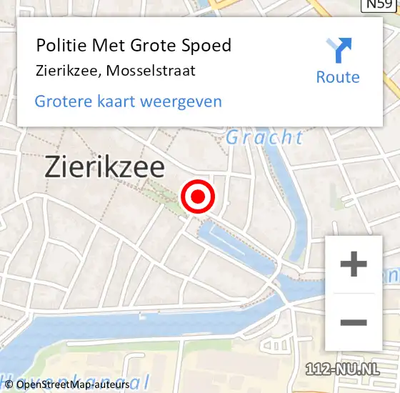 Locatie op kaart van de 112 melding: Politie Met Grote Spoed Naar Zierikzee, Mosselstraat op 18 juli 2024 11:03