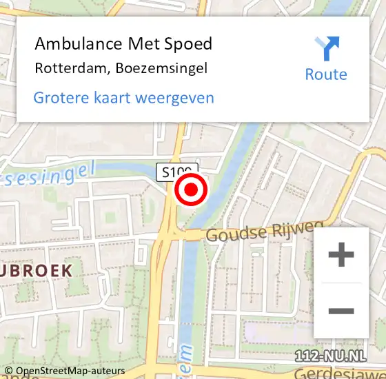 Locatie op kaart van de 112 melding: Ambulance Met Spoed Naar Rotterdam, Boezemsingel op 18 juli 2024 11:17