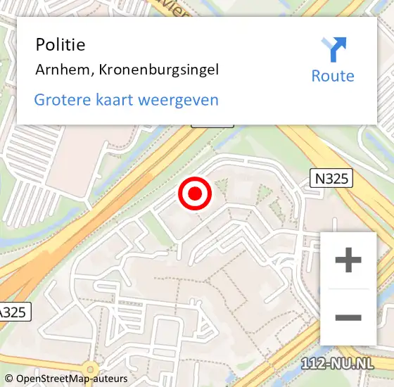 Locatie op kaart van de 112 melding: Politie Arnhem, Kronenburgsingel op 18 juli 2024 11:17