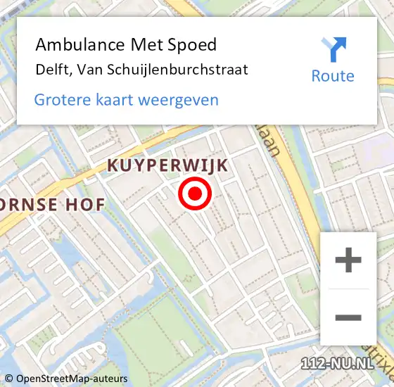 Locatie op kaart van de 112 melding: Ambulance Met Spoed Naar Delft, Van Schuijlenburchstraat op 18 juli 2024 11:33