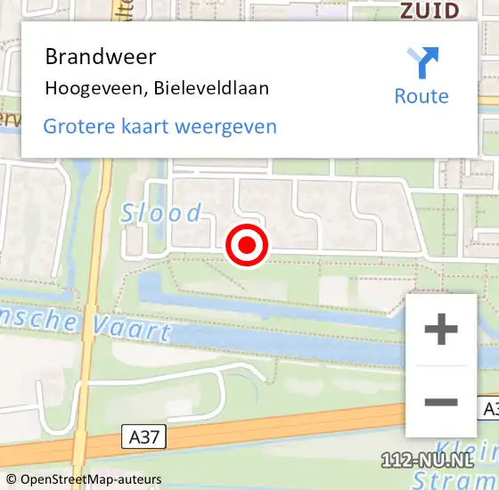 Locatie op kaart van de 112 melding: Brandweer Hoogeveen, Bieleveldlaan op 18 juli 2024 11:35