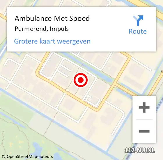 Locatie op kaart van de 112 melding: Ambulance Met Spoed Naar Purmerend, Impuls op 18 juli 2024 11:40