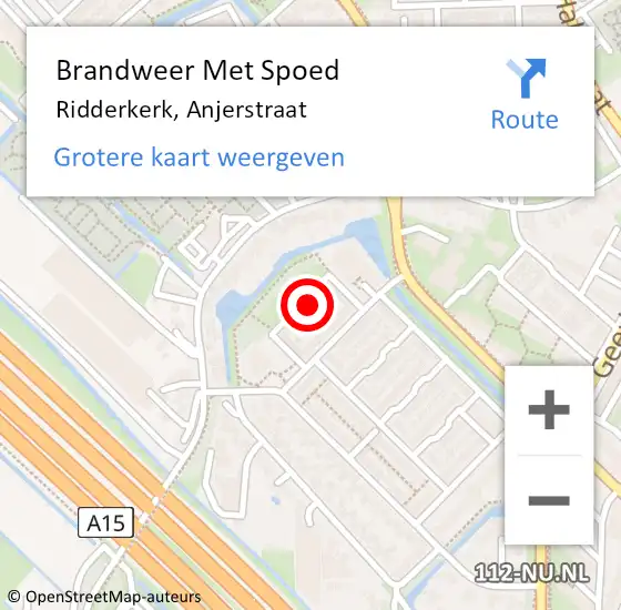 Locatie op kaart van de 112 melding: Brandweer Met Spoed Naar Ridderkerk, Anjerstraat op 18 juli 2024 12:13