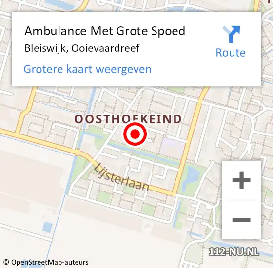 Locatie op kaart van de 112 melding: Ambulance Met Grote Spoed Naar Bleiswijk, Ooievaardreef op 18 juli 2024 12:25