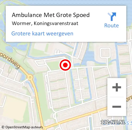 Locatie op kaart van de 112 melding: Ambulance Met Grote Spoed Naar Wormer, Koningsvarenstraat op 18 juli 2024 12:30