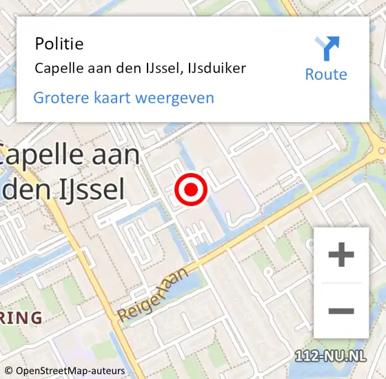 Locatie op kaart van de 112 melding: Politie Capelle aan den IJssel, IJsduiker op 18 juli 2024 12:32