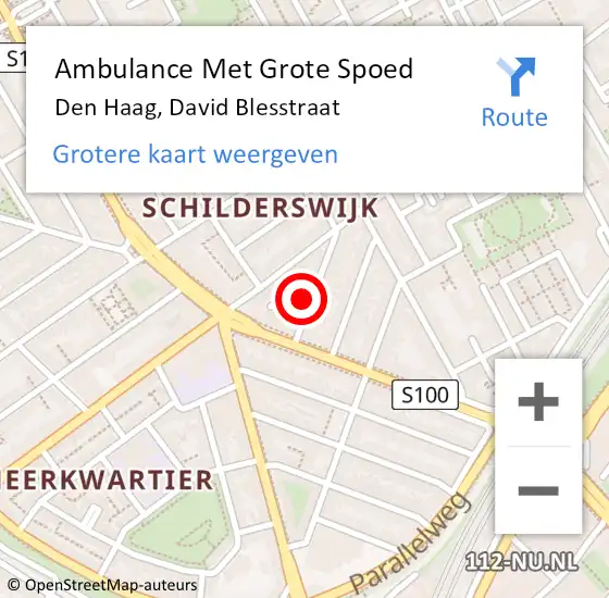 Locatie op kaart van de 112 melding: Ambulance Met Grote Spoed Naar Den Haag, David Blesstraat op 18 juli 2024 12:48