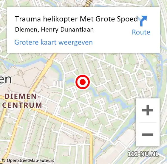 Locatie op kaart van de 112 melding: Trauma helikopter Met Grote Spoed Naar Diemen, Henry Dunantlaan op 18 juli 2024 13:02