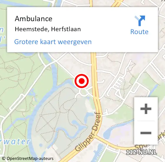 Locatie op kaart van de 112 melding: Ambulance Heemstede, Herfstlaan op 18 juli 2024 13:10