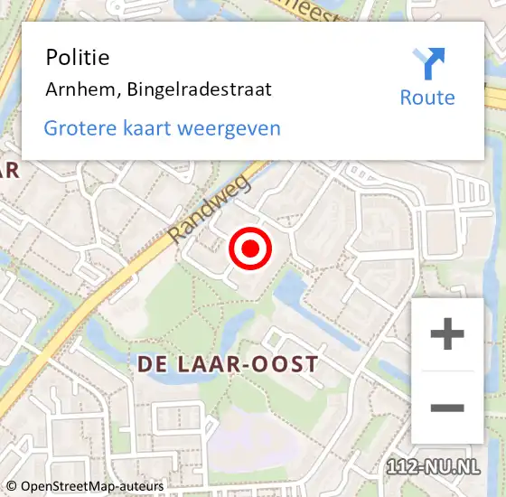 Locatie op kaart van de 112 melding: Politie Arnhem, Bingelradestraat op 18 juli 2024 13:14