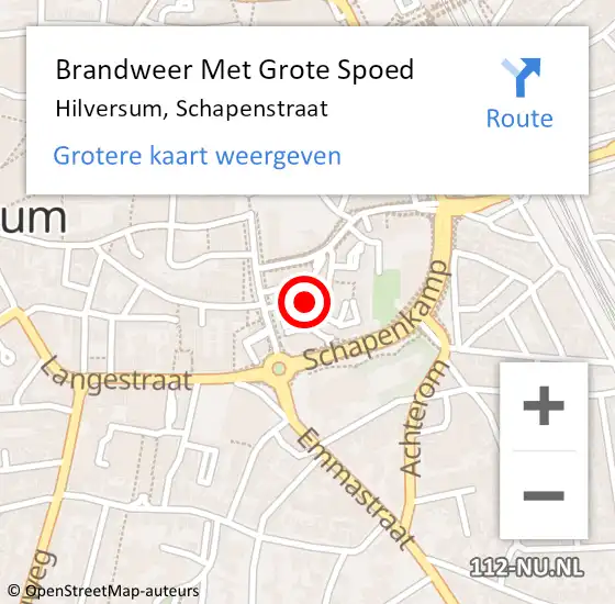 Locatie op kaart van de 112 melding: Brandweer Met Grote Spoed Naar Hilversum, Schapenstraat op 18 juli 2024 13:16