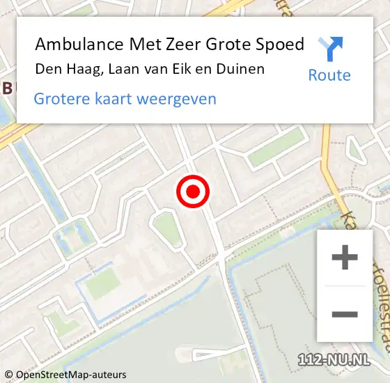 Locatie op kaart van de 112 melding: Ambulance Met Zeer Grote Spoed Naar Den Haag, Laan van Eik en Duinen op 18 juli 2024 13:16