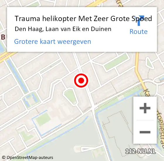 Locatie op kaart van de 112 melding: Trauma helikopter Met Zeer Grote Spoed Naar Den Haag, Laan van Eik en Duinen op 18 juli 2024 13:18