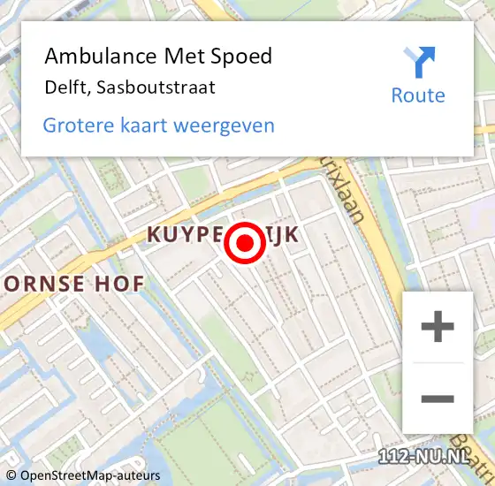 Locatie op kaart van de 112 melding: Ambulance Met Spoed Naar Delft, Sasboutstraat op 18 juli 2024 13:22