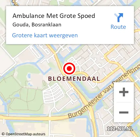 Locatie op kaart van de 112 melding: Ambulance Met Grote Spoed Naar Gouda, Bosranklaan op 18 juli 2024 13:31