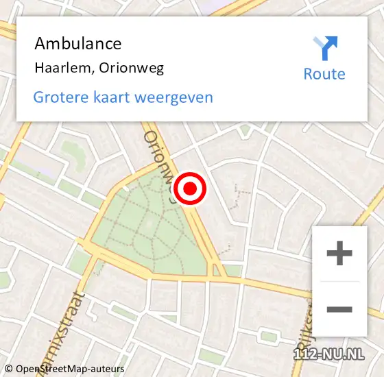 Locatie op kaart van de 112 melding: Ambulance Haarlem, Orionweg op 18 juli 2024 13:34