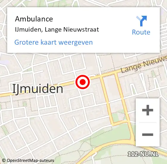 Locatie op kaart van de 112 melding: Ambulance IJmuiden, Lange Nieuwstraat op 18 juli 2024 14:03